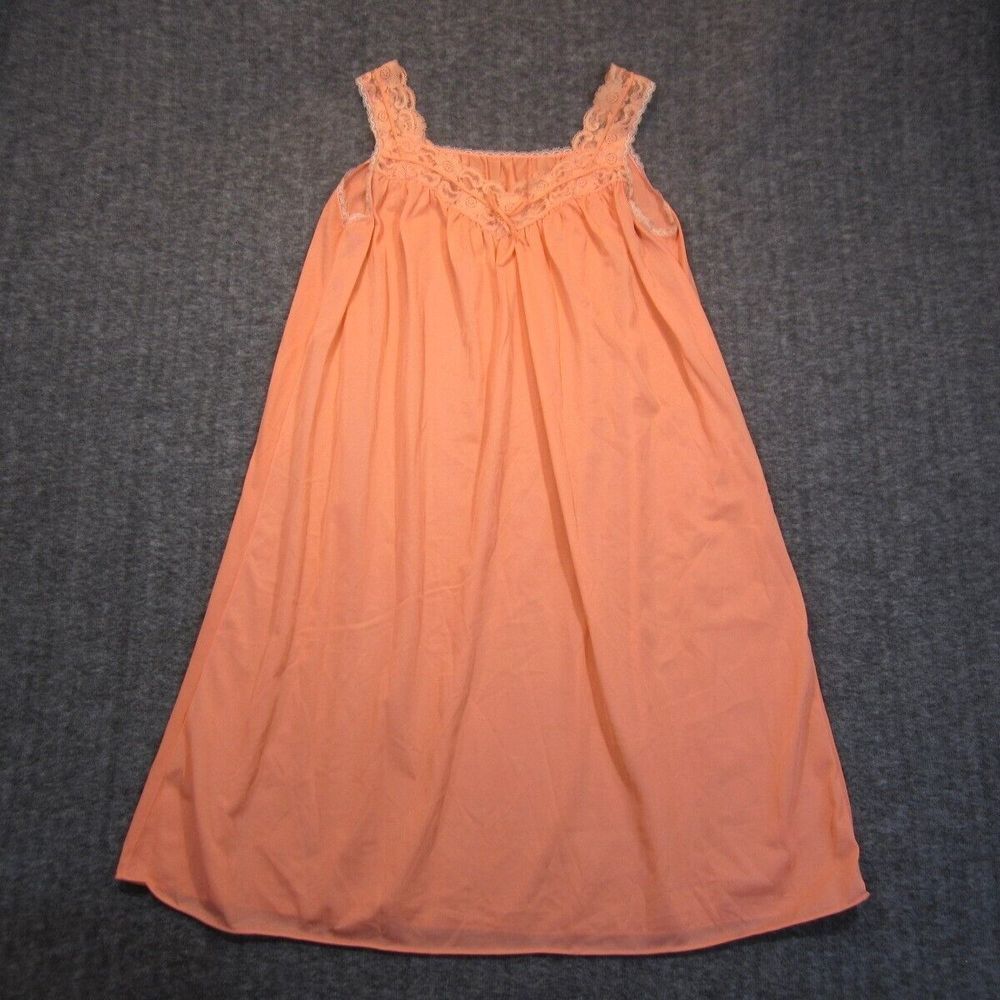 Vtg Nightgown Womens Small Slip Dress Coral Lace Trim Babydoll Negligee Coquette
